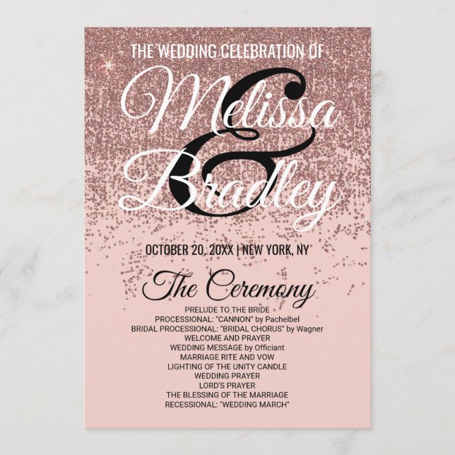 Rose Gold Glitter Sparkles Blush Pink Programs Programme (Front)