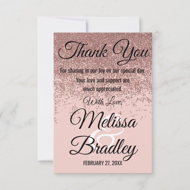Rose Gold Glitter Sparkles Blush Pink Thank You (Front)