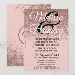 Rose Gold Glitter Sparkles Blush Pink Wedding Invitation