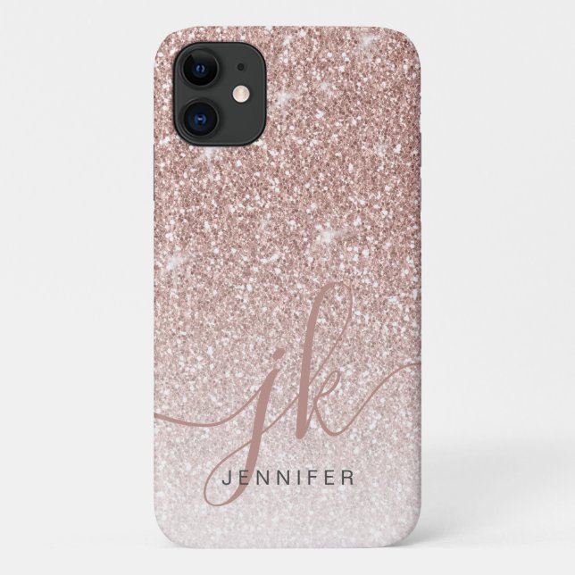 Rose Gold Glitter Sparkles Elegant Monogram Case-Mate iPhone Case (Back)