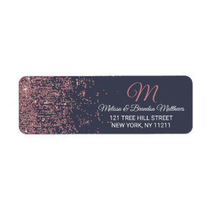 Rose Gold Glitter Sparkles Navy Blue Address