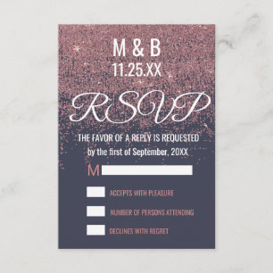 Rose Gold Glitter Sparkles Navy Blue RSVP