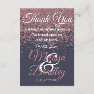 Rose Gold Glitter Sparkles Navy Blue Thank You