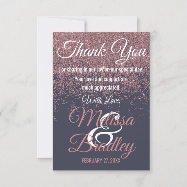 Rose Gold Glitter Sparkles Navy Blue Thank You (Front)