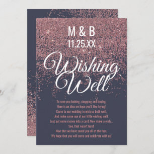 Rose Gold Glitter Sparkles Navy Blue Wishing Well Invitation