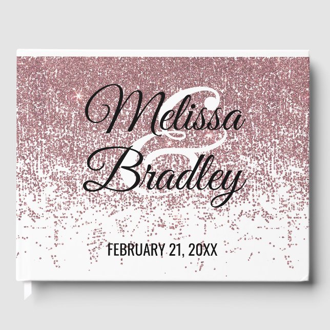 Rose Gold Glitter Sparkles White Guestbook (Front)