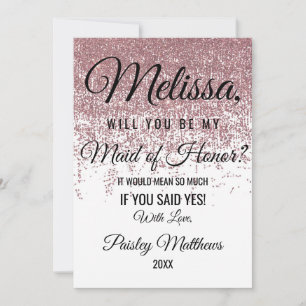 Rose Gold Glitter Sparkles White Maid of Honour Invitation