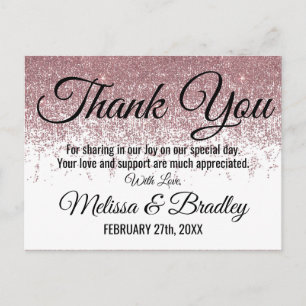 Rose Gold Glitter Sparkles White Thank You Postcard