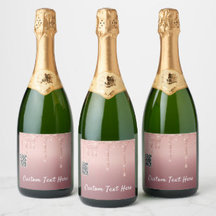 Rose Gold Glitter Sparkling Wine LabelCustom Text Label