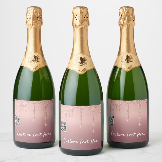 Rose Gold Glitter Sparkling Wine LabelCustom Text Label (Bottles)