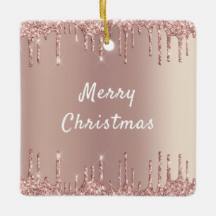 Rose Gold Glitter Sparkly Christmas Ornament