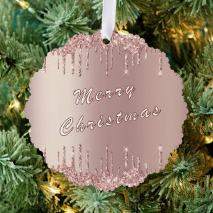Rose Gold Glitter Sparkly Christmas Ornament Card