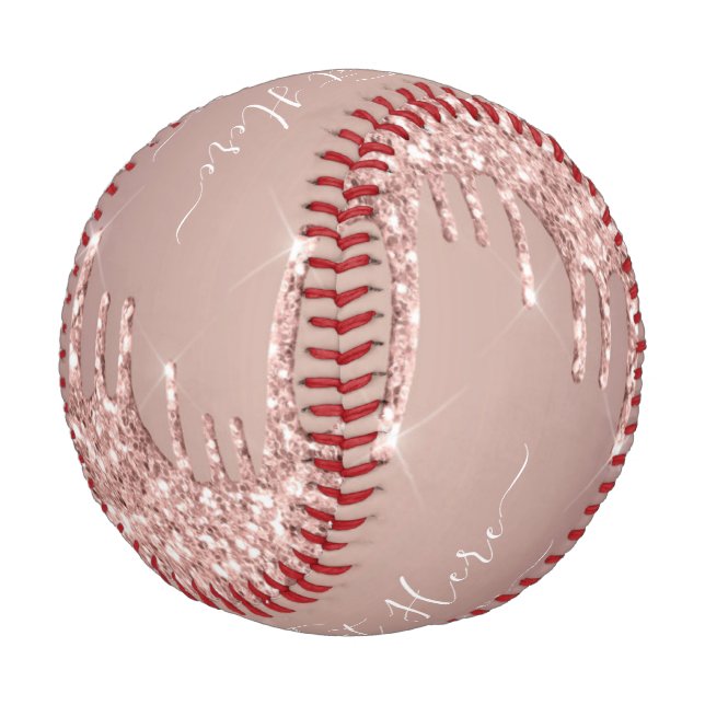 Rose Gold Glitter Sparkly Custom Text Baseball (Angled)