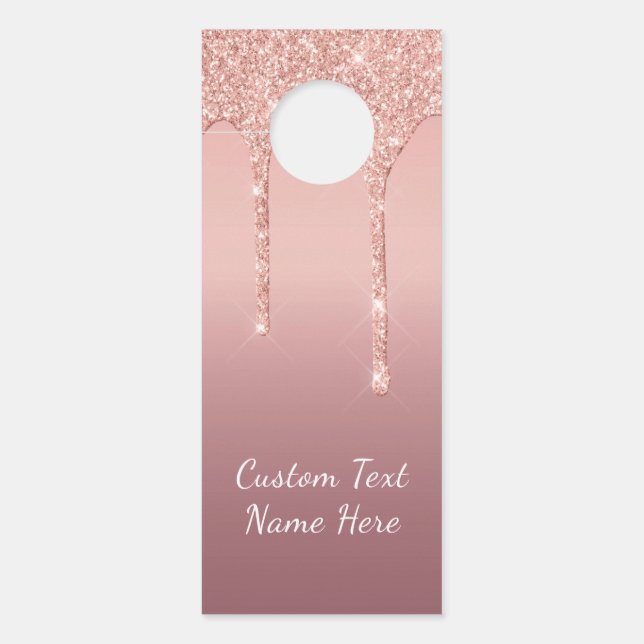 Rose Gold Glitter Sparkly Custom Text Door Hanger (Front)