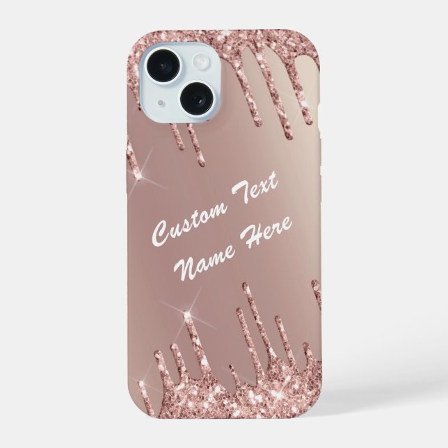 Rose Gold Glitter Sparkly Custom Text iPhone Case (Back)