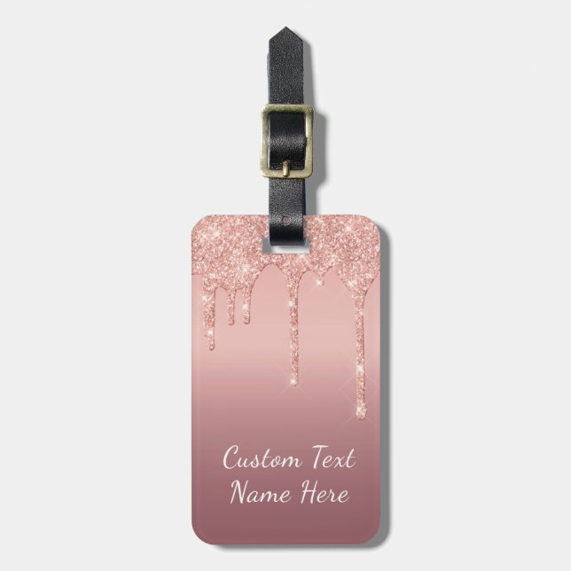 Rose Gold Glitter Sparkly Custom Text Luggage Tag (Front Vertical)