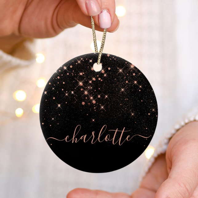 Rose Gold Glitter Sparkly Elegant Glamorous Script Ceramic Tree Decoration (Creator Uploaded)