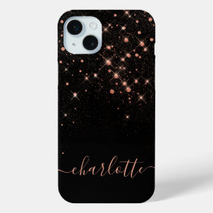 Rose Gold Glitter Sparkly Elegant Glamourous Scrip iPhone 15 Mini Case