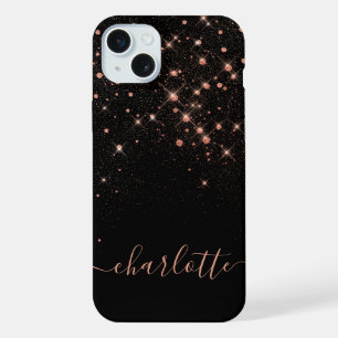 Rose Gold Glitter Sparkly Elegant Glamourous Scrip iPhone 15 Plus Case