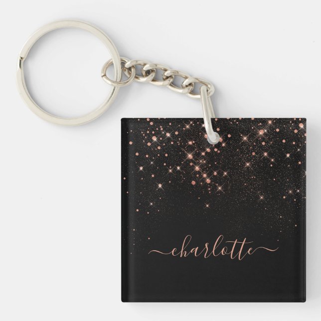 Rose Gold Glitter Sparkly Elegant Glamourous Scrip Key Ring (Front)