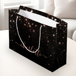 Rose Gold Glitter Sparkly Elegant Glamourous Scrip Large Gift Bag