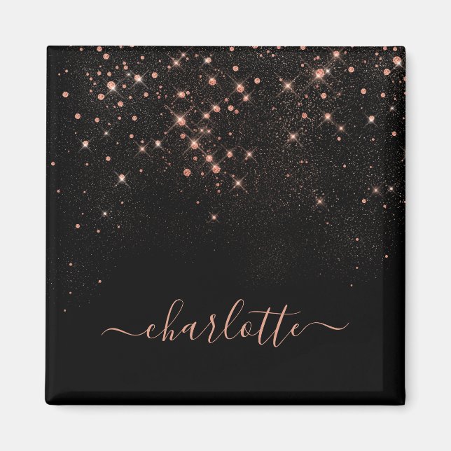 Rose Gold Glitter Sparkly Elegant Glamourous Scrip Magnet (Front)