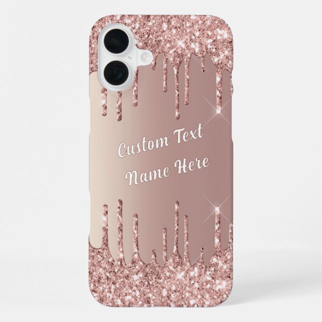 Rose Gold Glitter Sparkly iPhone Case Custom Text (Back)