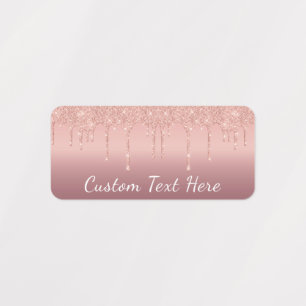 Rose Gold Glitter Sparkly Labels with Custom Text