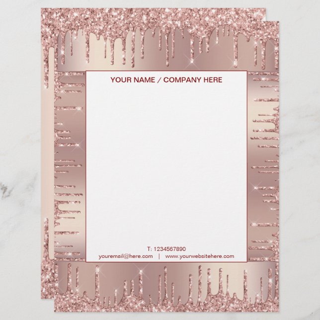Rose Gold Glitter Sparkly Letterhead Personalised (Front/Back)