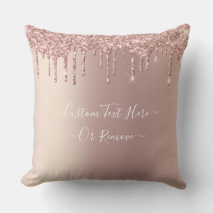 Rose Gold Glitter Sparkly Throw Pillow Custom Text