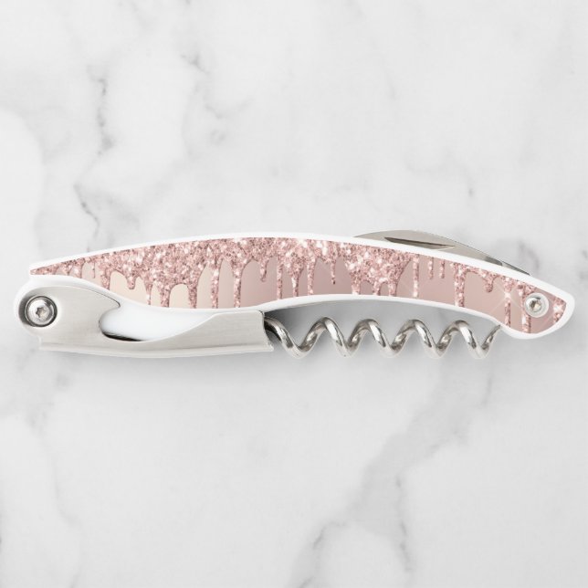 Rose Gold Glitter Sparkly Waiter's Corkscrew Gift (Front)