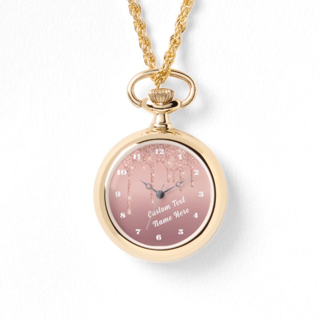 Rose Gold Glitter Sparkly Watch Personalised Text (Front)