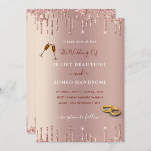 Rose Gold Glitter Sparkly Wedding Invitation