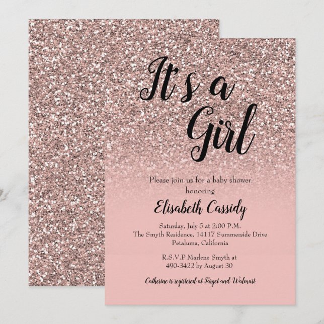 Rose Gold Glitter Sprinkle Baby Shower Invite (Front/Back)
