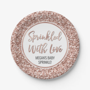 Rose Gold Glitter Sprinkled with Love Paper Plate
