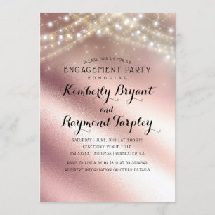 Rose Gold Glitter & Sring Lights Engagement Party Invitation