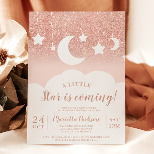 Rose gold glitter star moon cloud baby shower invitation