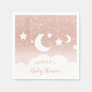 Rose gold glitter star moon cloud baby shower napkin