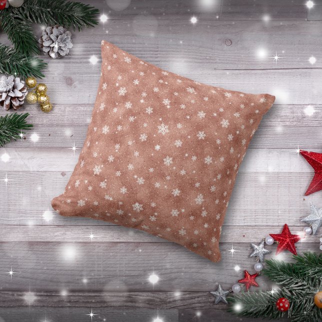Rose Gold Glitter Stars Snowflakes Cushion (Creator Uploaded)