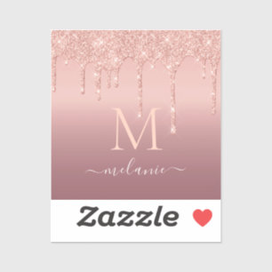 Rose Gold Glitter Sticker with Custom Letter Name