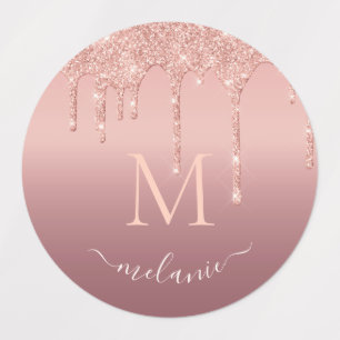Rose Gold Glitter Stickers Custom Name and Letter