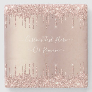 Rose Gold Glitter Stone Coaster with Custom Text
