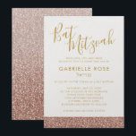 Rose Gold Glitter Stripe Simple Chic Bat Mitzvah Invitation<br><div class="desc">Rose Gold Pink Glitter Stripe and Ombre Fade Background Bat Mitzvah Invitation with Sophisticated and Elegant Script Fonts and a Chic and Modern Style.</div>