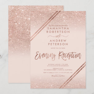 Rose gold glitter stripes blush pink wedding invitation