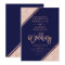 Rose gold glitter stripes script navy blue wedding