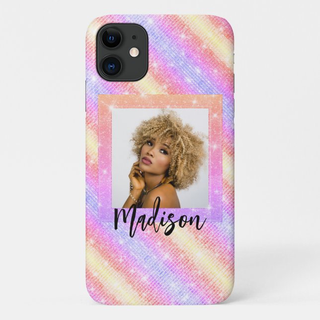 Rose Gold Glitter Stylish Rainbow Girly Custom Case-Mate iPhone Case (Back)