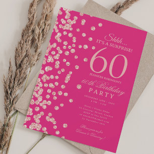 Rose Gold Glitter Surprise 60th Birthday Hot Pink Invitation