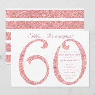Rose Gold Glitter Surprise 60th Birthday Invitation