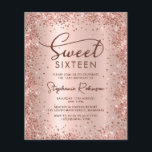 Rose Gold Glitter Sweet 16 Birthday Invitation<br><div class="desc">Budget Modern elegant rose gold metallic and glitter Sweet 16 birthday party invitations. This pretty girly Sweet Sixteen card design features stylish handwritten calligraphy script,  blush pink or faux rose gold brushed metallic foil background with loose glam glitter frame around.</div>
