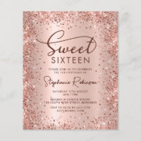 Rose Gold Glitter Sweet 16 Birthday Invitation